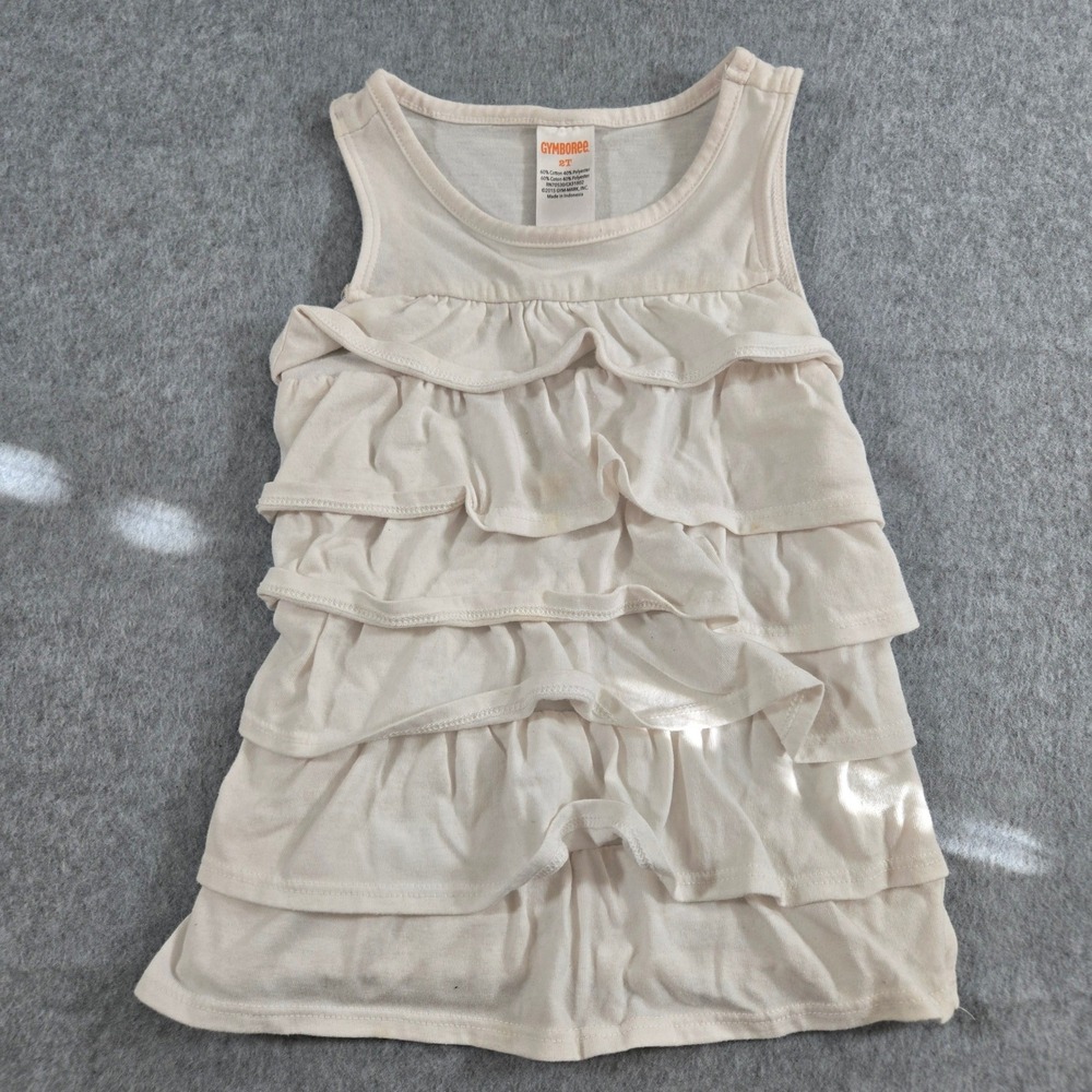 Gymboree Girls 2T Cream Tiered Ruffle Front Sleeveless Tank Top Cotton Blend